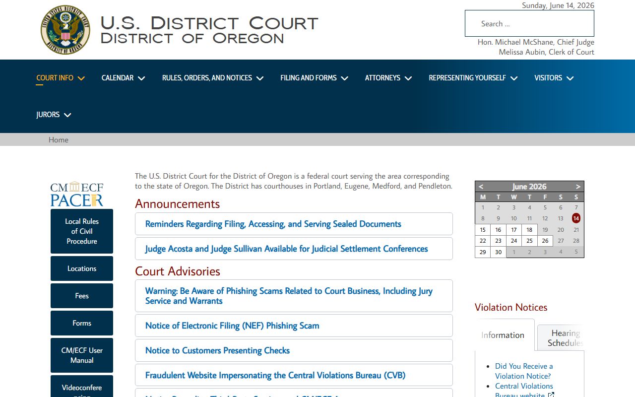 Coos County Circuit Court Clerk records and District of Oregon court access