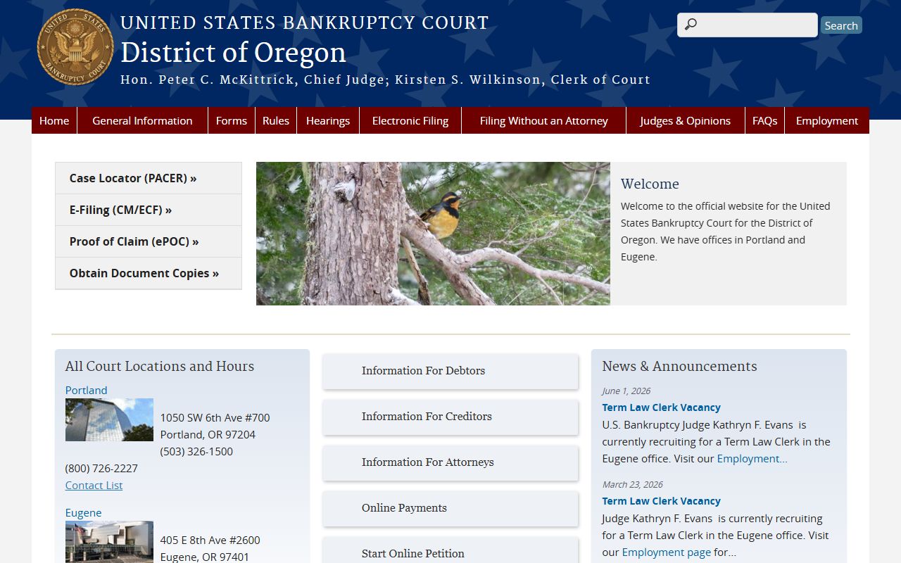 Coos County Circuit Court Clerk records and Oregon bankruptcy court access