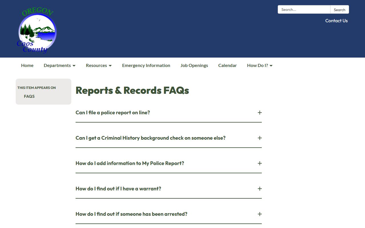 Coos County arrest records sheriff reports and records FAQ