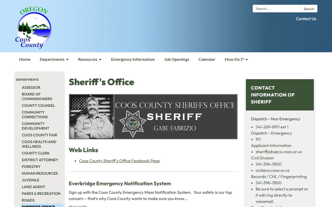 Coos County arrest records Sheriff's Office services