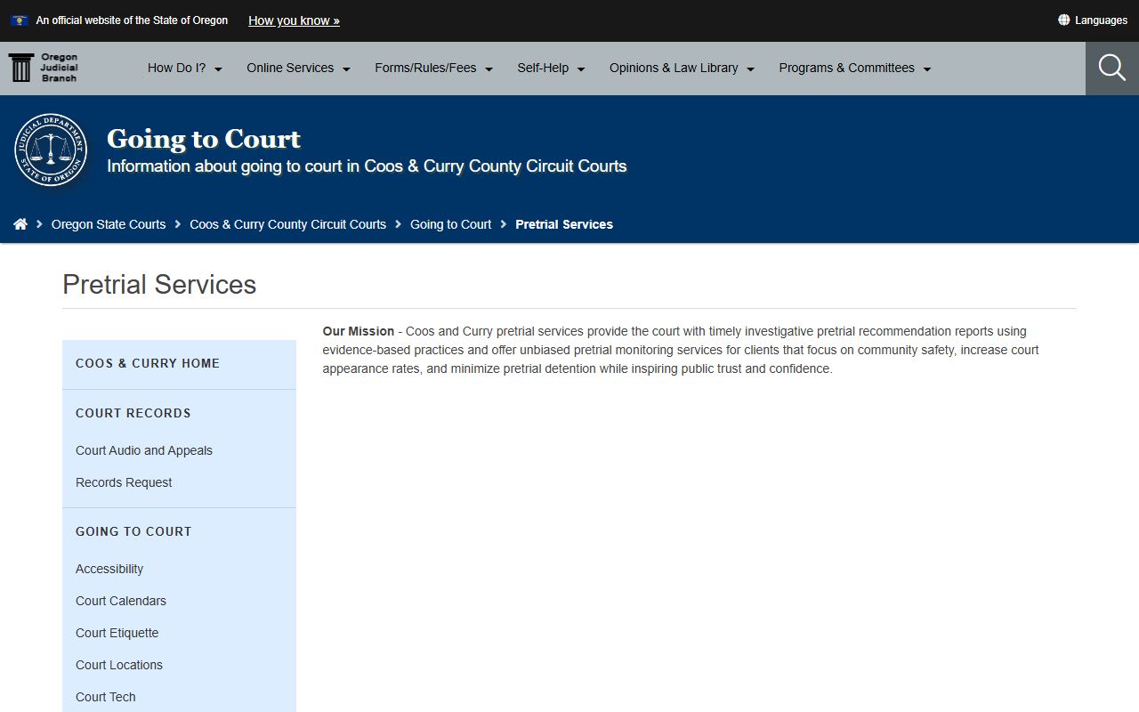 Coos County court dockets Coos and Curry pretrial services