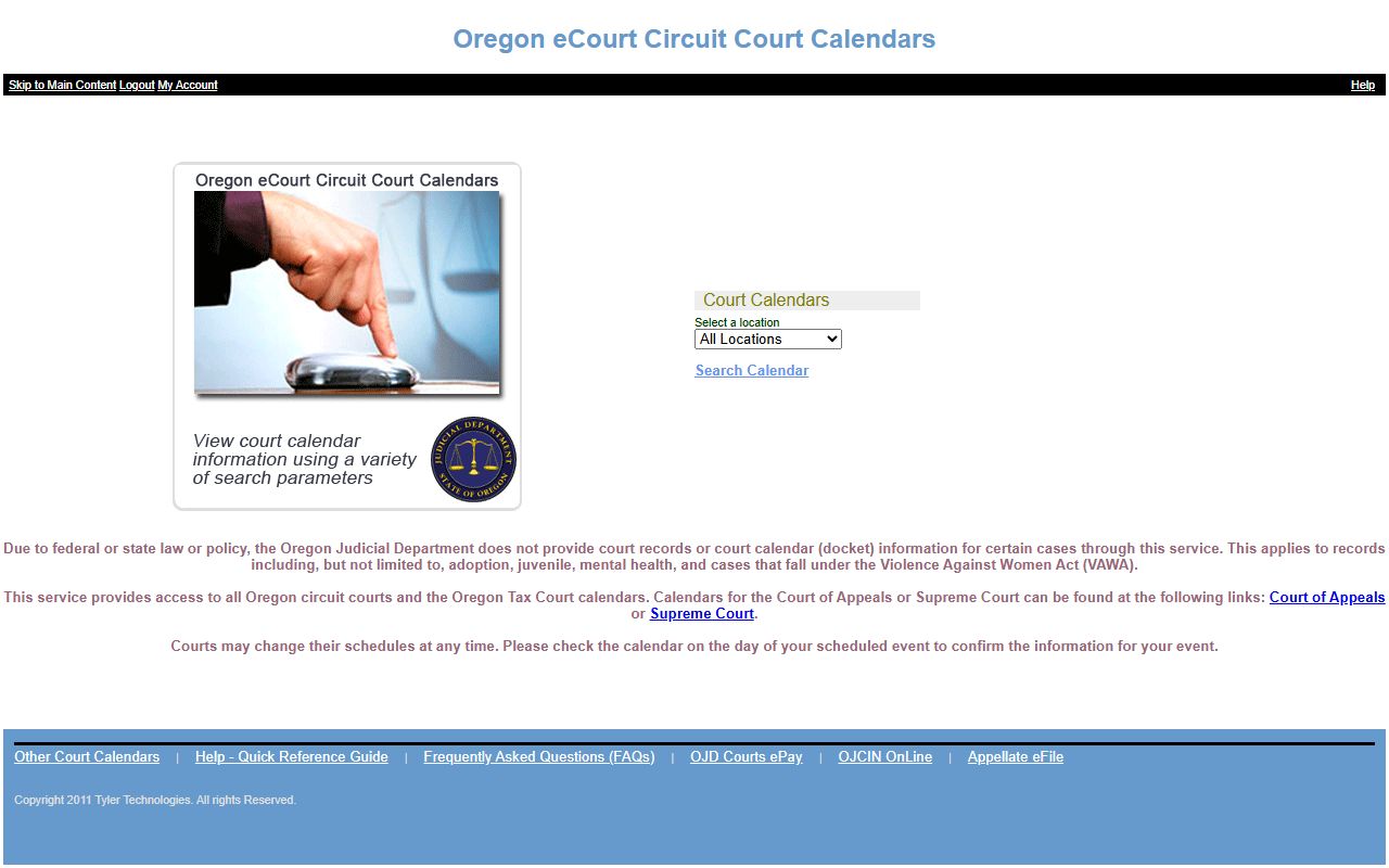 Coos County court dockets OJD Circuit and Tax Court Calendars