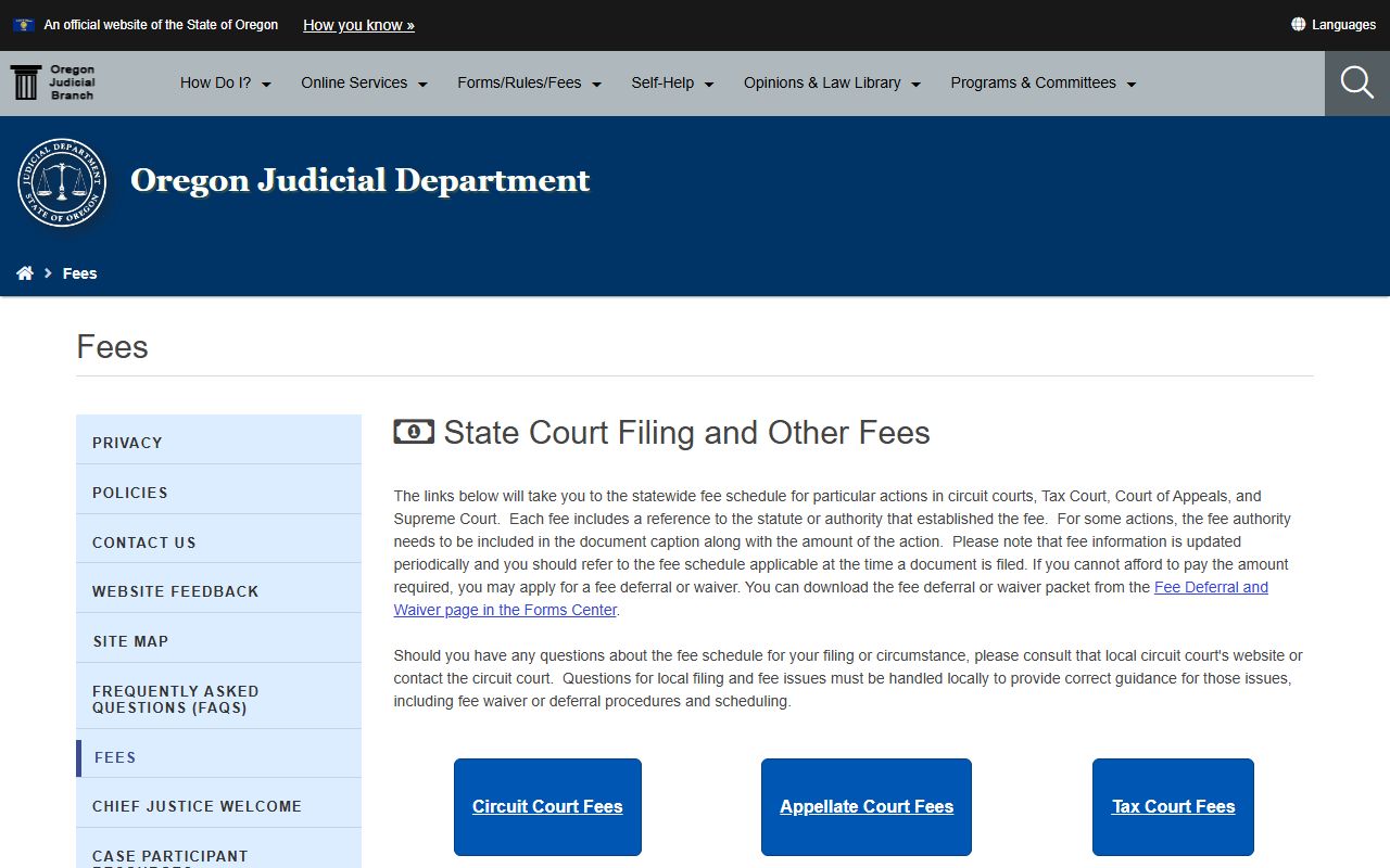 Coos County court records OJD statewide court fees