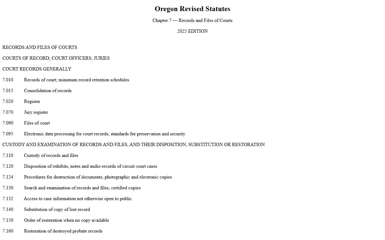 Coos County court records ORS chapter 7 court records law