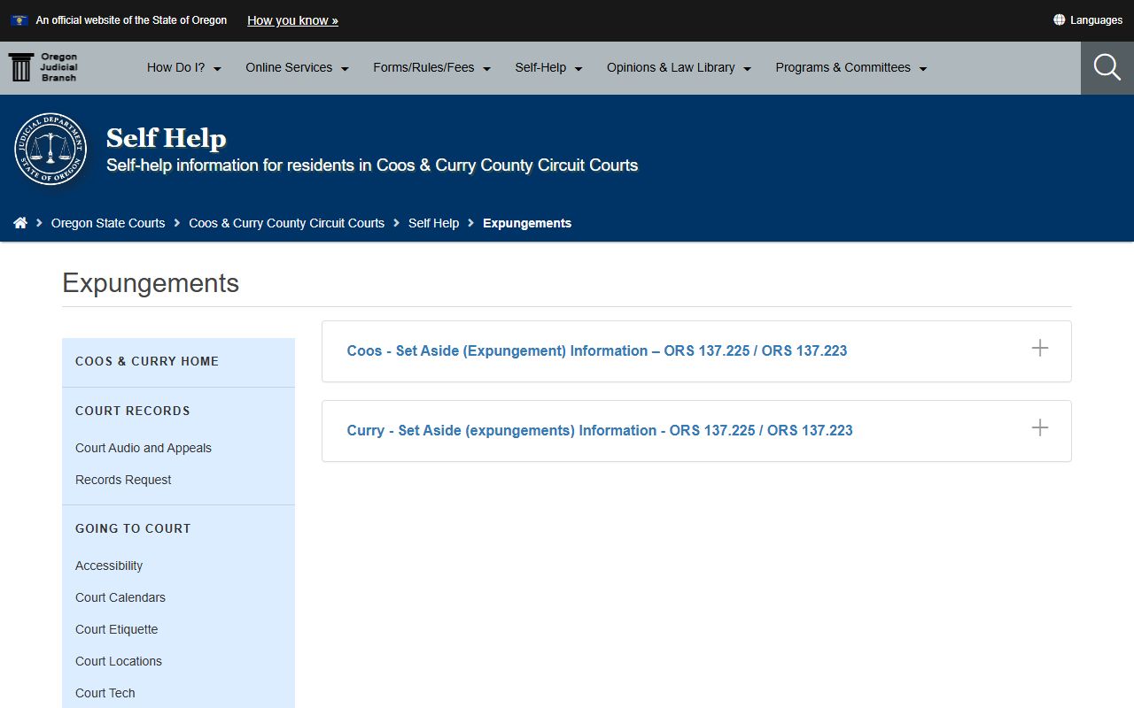 Coos County criminal court records set aside and expungement instructions
