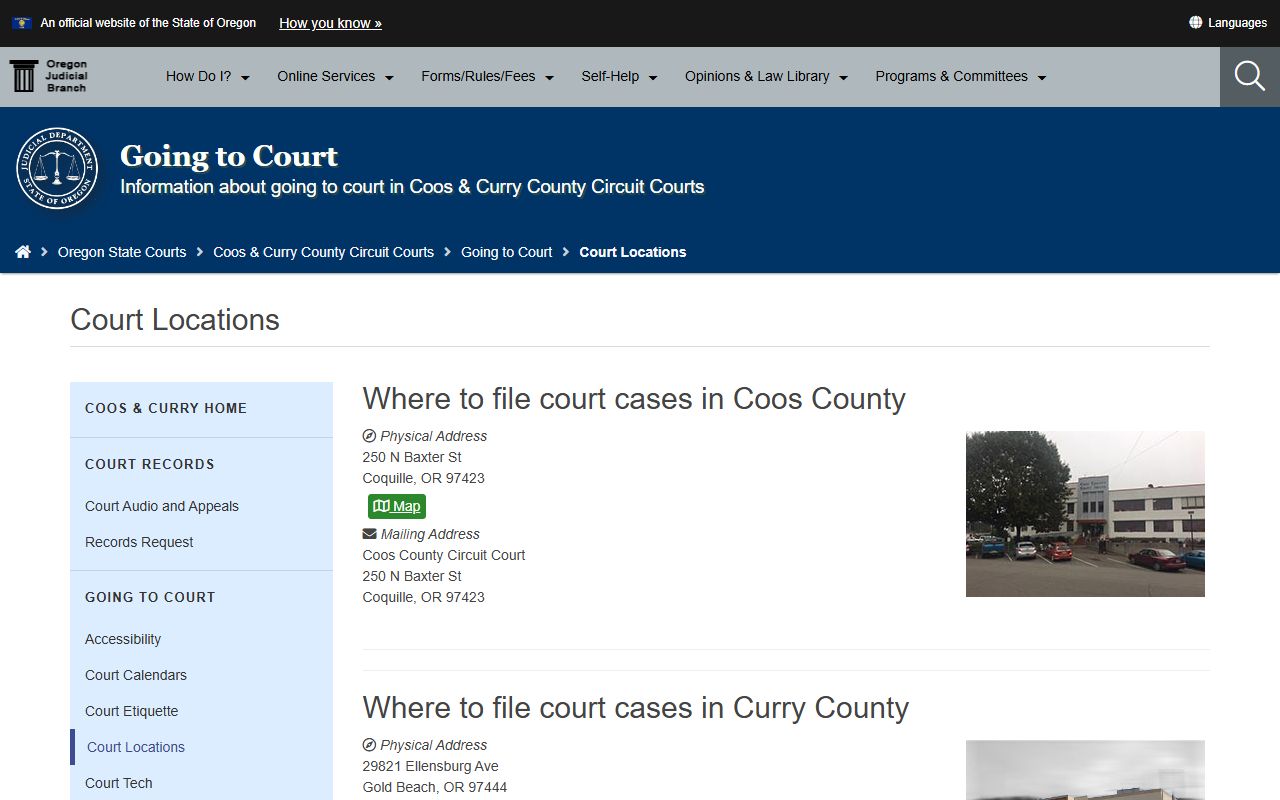 Coos County Circuit Court location information for court records