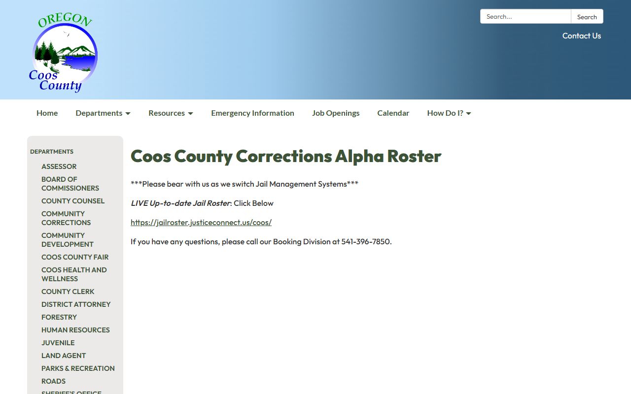 Coos County inmate records and corrections roster page