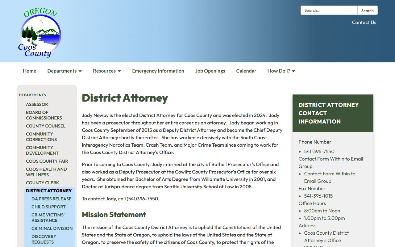 Coos County criminal court records district attorney contact