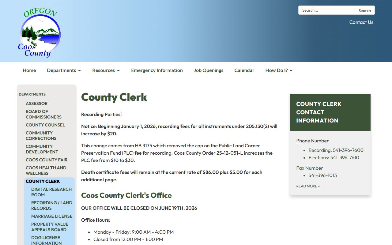 Coos County clerk records office information