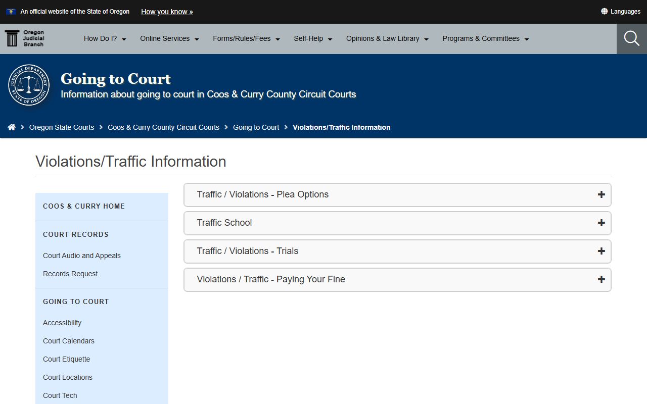 Coos County traffic court records and violations instructions