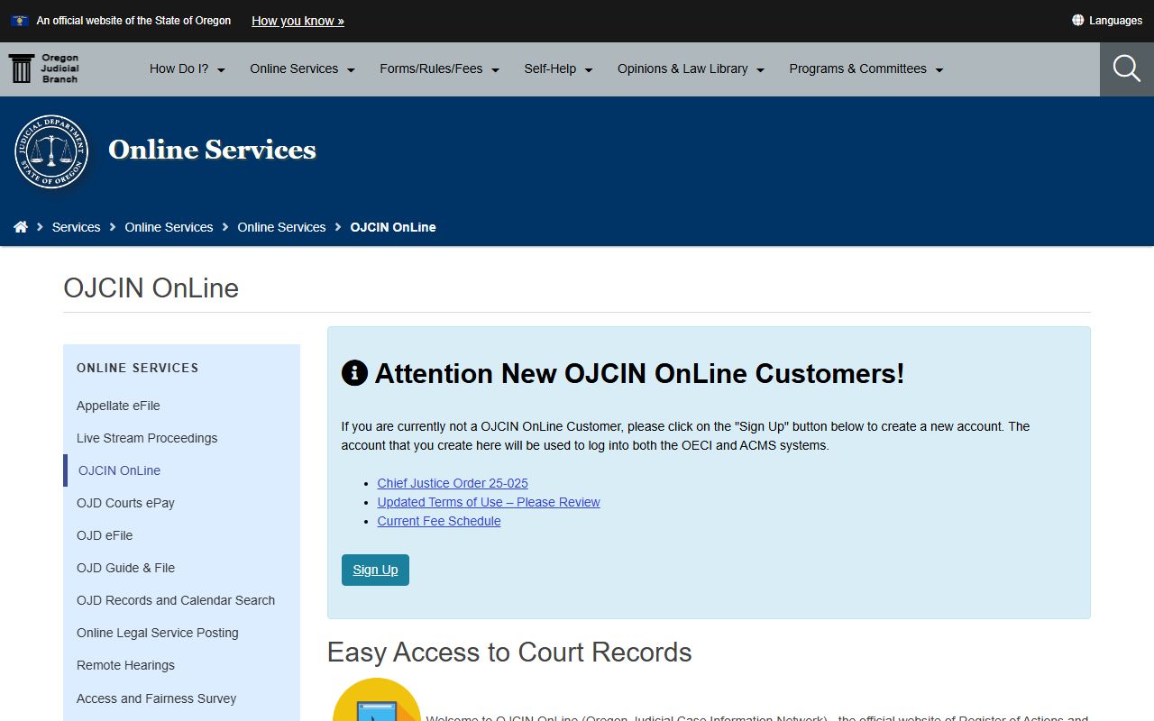 Coos County court records OJCIN subscription access