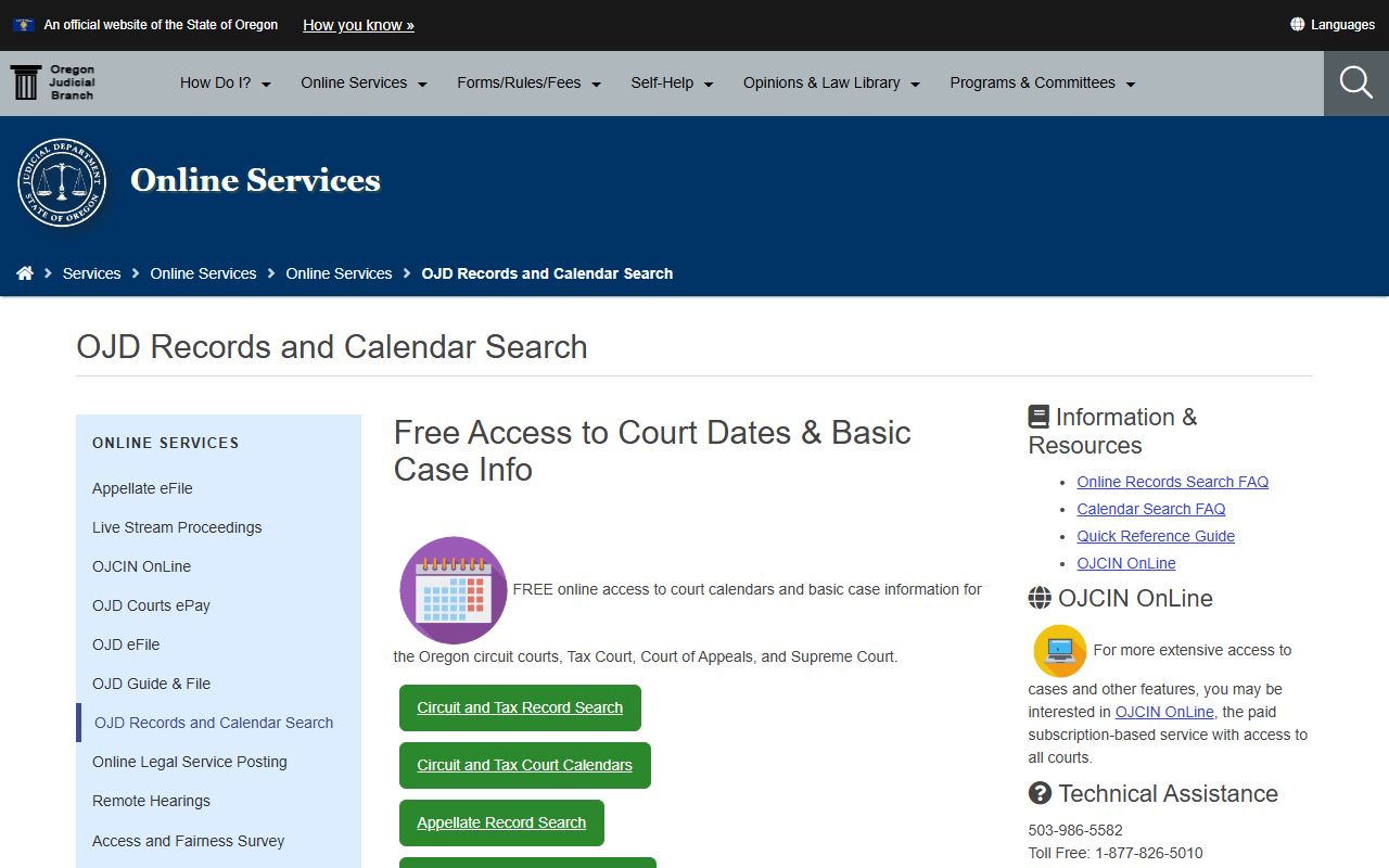 Coos County court records search through Oregon Judicial Department records page