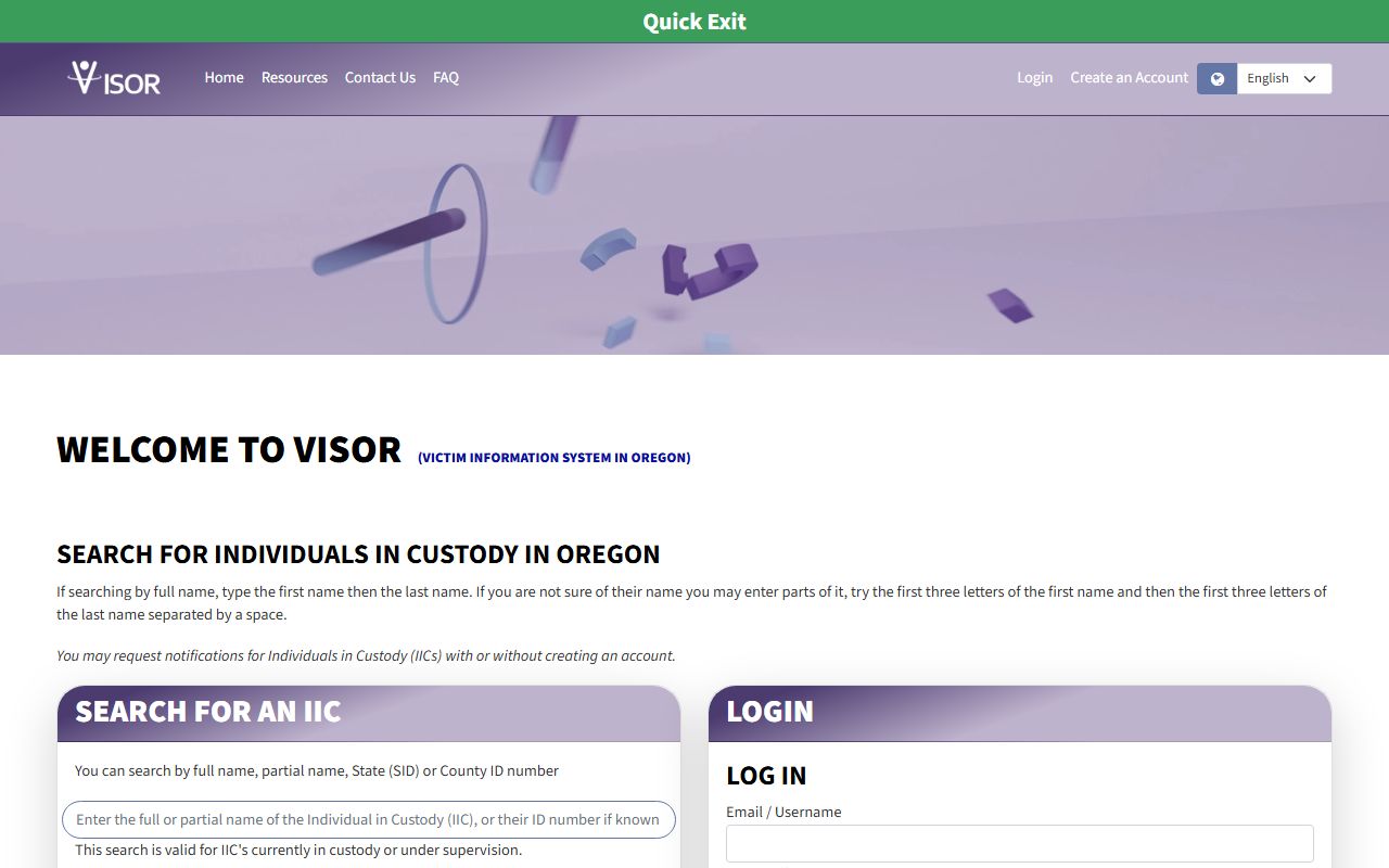 Coos County inmate records Oregon VISOR custody search