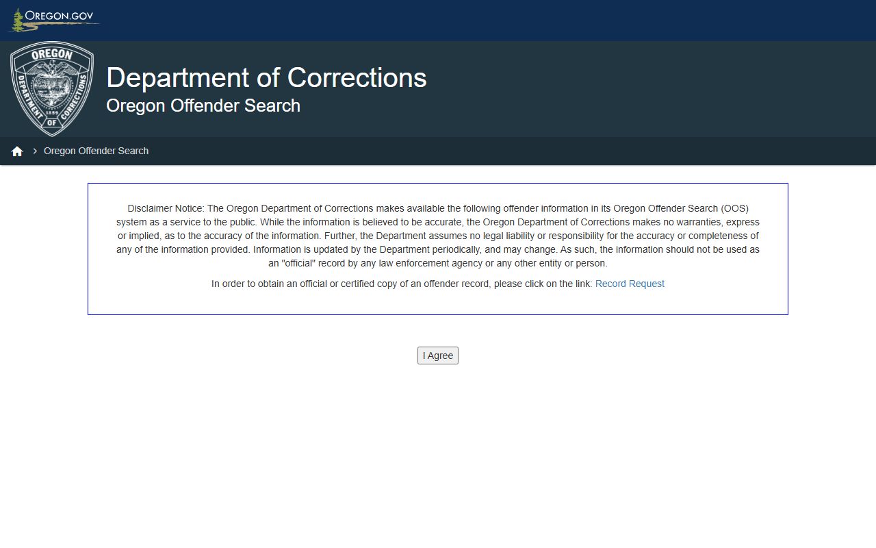 Coos County inmate records Oregon DOC offender search