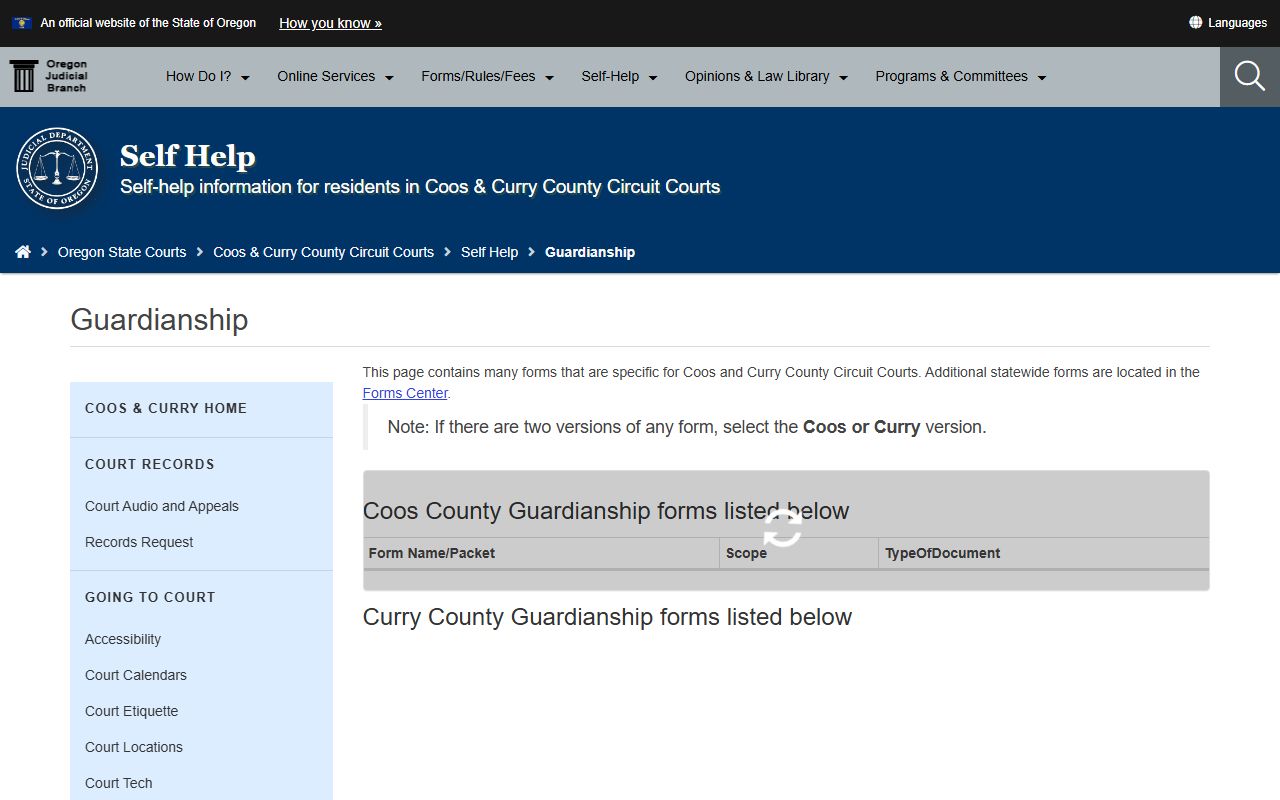 Coos County probate records guardianship self-help