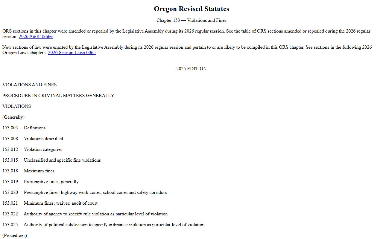 Coos County traffic court records ORS chapter 153 violations