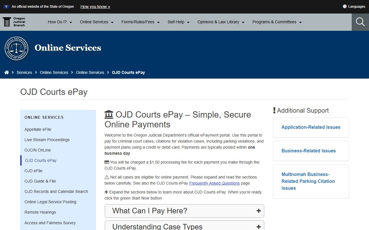 Coos County traffic court records OJD Courts ePay