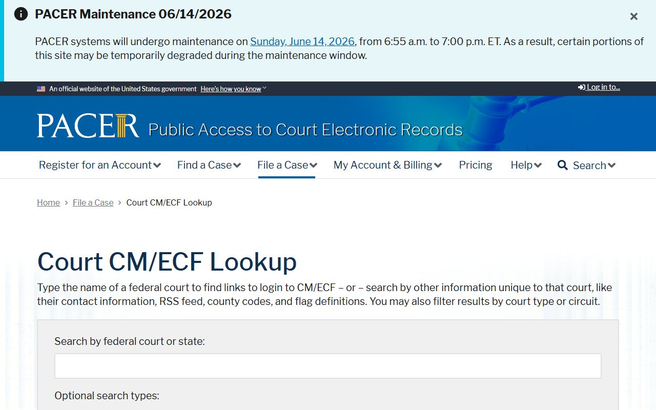 Coos County warrant search PACER CM ECF court lookup